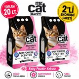Mr. Cat Happy Mr.cat Happy Baby Powder Kokulu Bentonit Kedi Kumu 10 Lt x 2 Adet Toplam 20 Lt Güçlü Topaklanan %99,5 Tozsuz