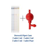 Mr. Crowley Cam Dereceli Pipet 1ml 2 Adet, 2ml 2 Adet, 5ml 2 Adet, 1 Adet Puar Pipet Pompası 7 Parça Set