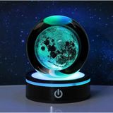 MR ışıklı Dönen 3D Kristal Cam Küre Büyük boy Usb'li Gece Lambası,LED, Harika bir hediye (Dolunay)