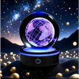 MR ışıklı Dönen 3D Kristal Cam Küre Büyük boy Usb'li Gece Lambası,LED, Harika bir hediye (Dünya)