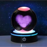 MR ışıklı Dönen 3D Kristal Cam Küre Büyük boy Usb'li Gece Lambası,LED, Harika bir hediye (KALP)