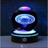 MR ışıklı Dönen 3D Kristal Cam Küre Büyük boy Usb'li Gece Lambası,LED, Harika bir hediye (Satürn)