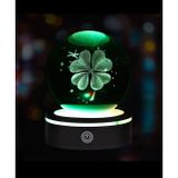 MR ışıklı Dönen 3D Kristal Cam Küre Büyük boy Usb'li Gece Lambası,LED, Harika bir hediye (Yonca)