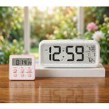 MR LED Ekranlı Dijital Masa Saati & 2 Alarm Kademeli Kronometre Seti – Alarm, Tarih, Sıcaklık Göstergeli Modern Masa Saat Seti (PEMBE Kronometre)