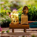 MR LED Işıklı Eyfel Kulesi ve Gramofon Dekoratif Set, Ahşap Stand Üzerinde, Love Yazılı, Romantik Ev Dekorasyonu Harika Bir Hediye