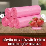 MR Nejat 50 Adet Çilek Kokulu Büyük Boy Büzgülü Çöp Torbası 65X70 5X10 - 65 x 70 cm