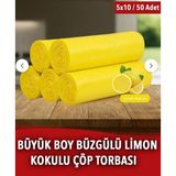 MR Nejat 50 Adet Limon Kokulu 65X70 Büzgülü Büyük boy Çöp Torbası - 65 x 70 cm