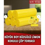 Mr Nejat Büyük Boy Büzgülü Çöp Torbası, Limon Kokulu, 65x70 cm, 50 Adet
