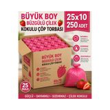 MR.NEJAT Çilek Kokulu Dayanıklı Büzgülü Büyük Boy 65X70 cm Çöp Torbası 1 Koli 25 Rulo 250 Adet
