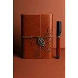 MR SHOPPİNG Deri Kraft Kağıtlı Defter ve Kalem Seti Hediye Seti Özel Tasarım (Kahverengi)