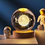 MR Shopping Mr Çocuklar Için 3D Kristal Cam Küre, Ahşap Soketli Gece Lambası,led, Gece Lambası,harika Bir Hediye Hediyelik Masa Lambası - SATÜRN KIZ - Renkli