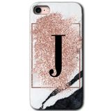 MRCİLETİSİM mrc107019 Pembe Mermer Desenli J Harfi Kılıf Baskılı Kapak Tam Ekran Koruyucu iPhone SE 2020 ile uyumlu