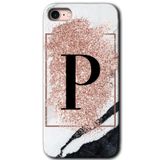 MRCİLETİSİM mrc107027 Pembe Mermer Desenli P Harfi Kılıf Baskılı Kapak Tam Ekran Koruyucu iPhone SE 2020 ile uyumlu