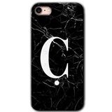 MRCİLETİSİM mrc107083 Siyah Mermer Desenli Ç Harfi Kılıf Baskılı Kapak Tam Ekran Koruyucu iPhone SE 2020 ile uyumlu