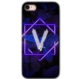 MRCİLETİSİM mrc107204 Dark Neon Yaprak V Harfi Kılıf Baskılı Kapak Tam Ekran Koruyucu iPhone SE 2020 ile uyumlu