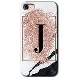 MRCİLETİSİM mrc107569 Pembe Mermer Desenli J Harfi Kılıf Baskılı Kapak Tam Ekran Koruyucu iPhone SE 2022 ile uyumlu