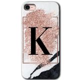 MRCİLETİSİM mrc107571 Pembe Mermer Desenli K Harfi Kılıf Baskılı Kapak Tam Ekran Koruyucu iPhone SE 2022 ile uyumlu