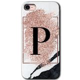 MRCİLETİSİM mrc107577 Pembe Mermer Desenli P Harfi Kılıf Baskılı Kapak Tam Ekran Koruyucu iPhone SE 2022 ile uyumlu