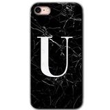 MRCİLETİSİM mrc107655 Siyah Mermer Desenli U Harfi Kılıf Baskılı Kapak Tam Ekran Koruyucu iPhone SE 2022 ile uyumlu