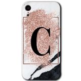 MRCİLETİSİM mrc108660 Pembe Mermer Desenli C Harfi Kılıf Baskılı Kapak Tam Ekran Koruyucu iPhone XR ile uyumlu