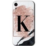 MRCİLETİSİM mrc108671 Pembe Mermer Desenli K Harfi Kılıf Baskılı Kapak Tam Ekran Koruyucu iPhone XR ile uyumlu