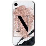 MRCİLETİSİM mrc108674 Pembe Mermer Desenli N Harfi Kılıf Baskılı Kapak Tam Ekran Koruyucu iPhone XR ile uyumlu