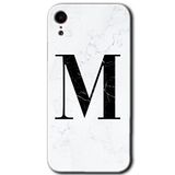 MRCİLETİSİM mrc108704 Beyaz Mermer Desenli M Harfi Kılıf Baskılı Kapak Tam Ekran Koruyucu iPhone XR ile uyumlu