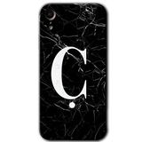 MRCİLETİSİM mrc108733 Siyah Mermer Desenli Ç Harfi Kılıf Baskılı Kapak Tam Ekran Koruyucu iPhone XR ile uyumlu