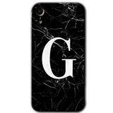 MRCİLETİSİM mrc108738 Siyah Mermer Desenli G Harfi Kılıf Baskılı Kapak Tam Ekran Koruyucu iPhone XR ile uyumlu