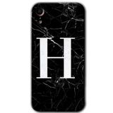 MRCİLETİSİM mrc108739 Siyah Mermer Desenli H Harfi Kılıf Baskılı Kapak Tam Ekran Koruyucu iPhone XR ile uyumlu