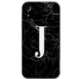 MRCİLETİSİM mrc108742 Siyah Mermer Desenli J Harfi Kılıf Baskılı Kapak Tam Ekran Koruyucu iPhone XR ile uyumlu