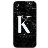 MRCİLETİSİM mrc108743 Siyah Mermer Desenli K Harfi Kılıf Baskılı Kapak Tam Ekran Koruyucu iPhone XR ile uyumlu