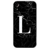 MRCİLETİSİM mrc108744 Siyah Mermer Desenli L Harfi Kılıf Baskılı Kapak Tam Ekran Koruyucu iPhone XR ile uyumlu
