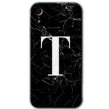MRCİLETİSİM mrc108754 Siyah Mermer Desenli T Harfi Kılıf Baskılı Kapak Tam Ekran Koruyucu iPhone XR ile uyumlu