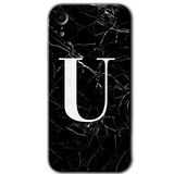 MRCİLETİSİM mrc108755 Siyah Mermer Desenli U Harfi Kılıf Baskılı Kapak Tam Ekran Koruyucu iPhone XR ile uyumlu