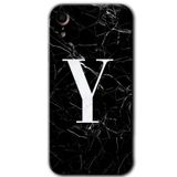 MRCİLETİSİM mrc108759 Siyah Mermer Desenli Y Harfi Kılıf Baskılı Kapak Tam Ekran Koruyucu iPhone XR ile uyumlu