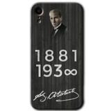 MRCİLETİSİM mrc108766 Atatürk Ahşap İmza Kılıf Baskılı Kapak Tam Ekran Koruyucu iPhone XR ile uyumlu