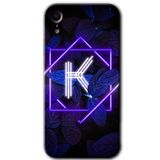 MRCİLETİSİM mrc108829 Dark Neon Yaprak K Harfi Kılıf Baskılı Kapak Tam Ekran Koruyucu iPhone XR ile uyumlu