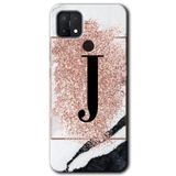 MRCİLETİSİM mrc110869 Pembe Mermer Desenli J Harfi Kılıf Baskılı Kapak Tam Ekran Koruyucu Oppo A15 ile uyumlu