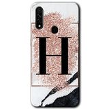 MRCİLETİSİM mrc112516 Pembe Mermer Desenli H Harfi Kılıf Baskılı Kapak Tam Ekran Koruyucu Oppo A31 ile uyumlu