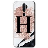 MRCİLETİSİM mrc113066 Pembe Mermer Desenli H Harfi Kılıf Baskılı Kapak Tam Ekran Koruyucu Oppo A5 2020 ile uyumlu