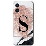 MRCİLETİSİM mrc117479 Pembe Mermer Desenli S Harfi Kılıf Baskılı Kapak Tam Ekran Koruyucu Oppo Reno 3 ile uyumlu