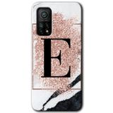 MRCİLETİSİM (mrc119912) Pembe Mermer Desenli E Harfi Kılıf HD Desen Baskılı Arka Kapak Xiaomi Mi 10T Pro ile uyumlu