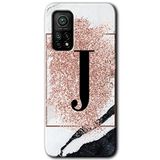 MRCİLETİSİM (mrc119918) Pembe Mermer Desenli J Harfi Kılıf HD Desen Baskılı Arka Kapak Xiaomi Mi 10T Pro ile uyumlu