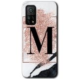 MRCİLETİSİM (mrc119922) Pembe Mermer Desenli M Harfi Kılıf HD Desen Baskılı Arka Kapak Xiaomi Mi 10T Pro ile uyumlu