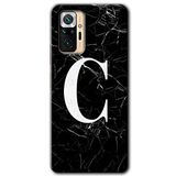 MRCİLETİSİM mrc129632 Siyah Mermer Desenli C Harfi Kılıf Baskılı Kapak Tam Ekran Koruyucu Xiaomi Redmi Note 10 Pro ile uyumlu