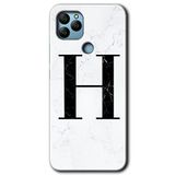 MRCİLETİSİM mrc135884 Beyaz Mermer Desenli H Harfi Kılıf HD Desen Baskılı Arka Kapak + Temperli Cam General Mobile GM 22 Plus ile uyumlu