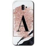MRCİLETİSİM mrc14058 Pembe Mermer Desenli A Harfi Kılıf Baskılı Kapak 5D Tam Kaplayan Cam Samsung Galaxy J6 Plus ile uyumlu