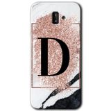 MRCİLETİSİM mrc14062 Pembe Mermer Desenli D Harfi Kılıf Baskılı Kapak 5D Tam Kaplayan Cam Samsung Galaxy J6 Plus ile uyumlu