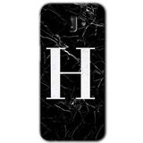 MRCİLETİSİM mrc14139 Siyah Mermer Desenli H Harfi Kılıf Baskılı Kapak 5D Tam Kaplayan Cam Samsung Galaxy J6 Plus ile uyumlu